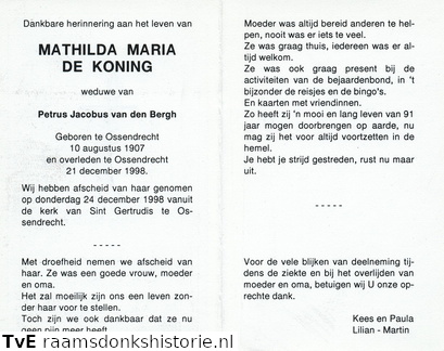 Mathilda Maria de Koning - Petrus Johannes van den Bergh